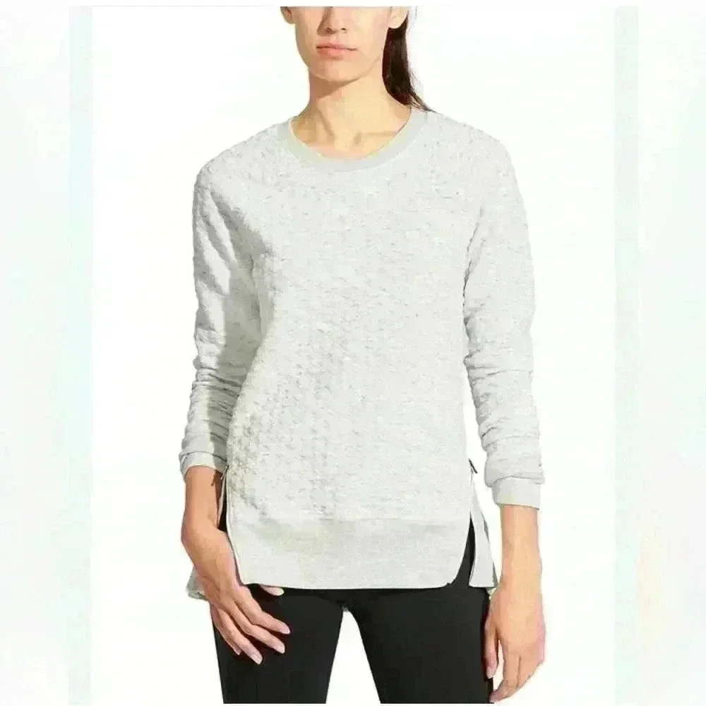ATHLETA R&R Quilted Pullover Gray Sweatshirt Women’s Size XS Cozy Top Zippers